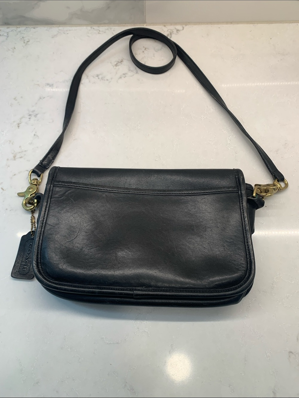 Vintage 80s Coach 9755 Penny Pocket Black Leather Flap Bag - Picture 3 of 9